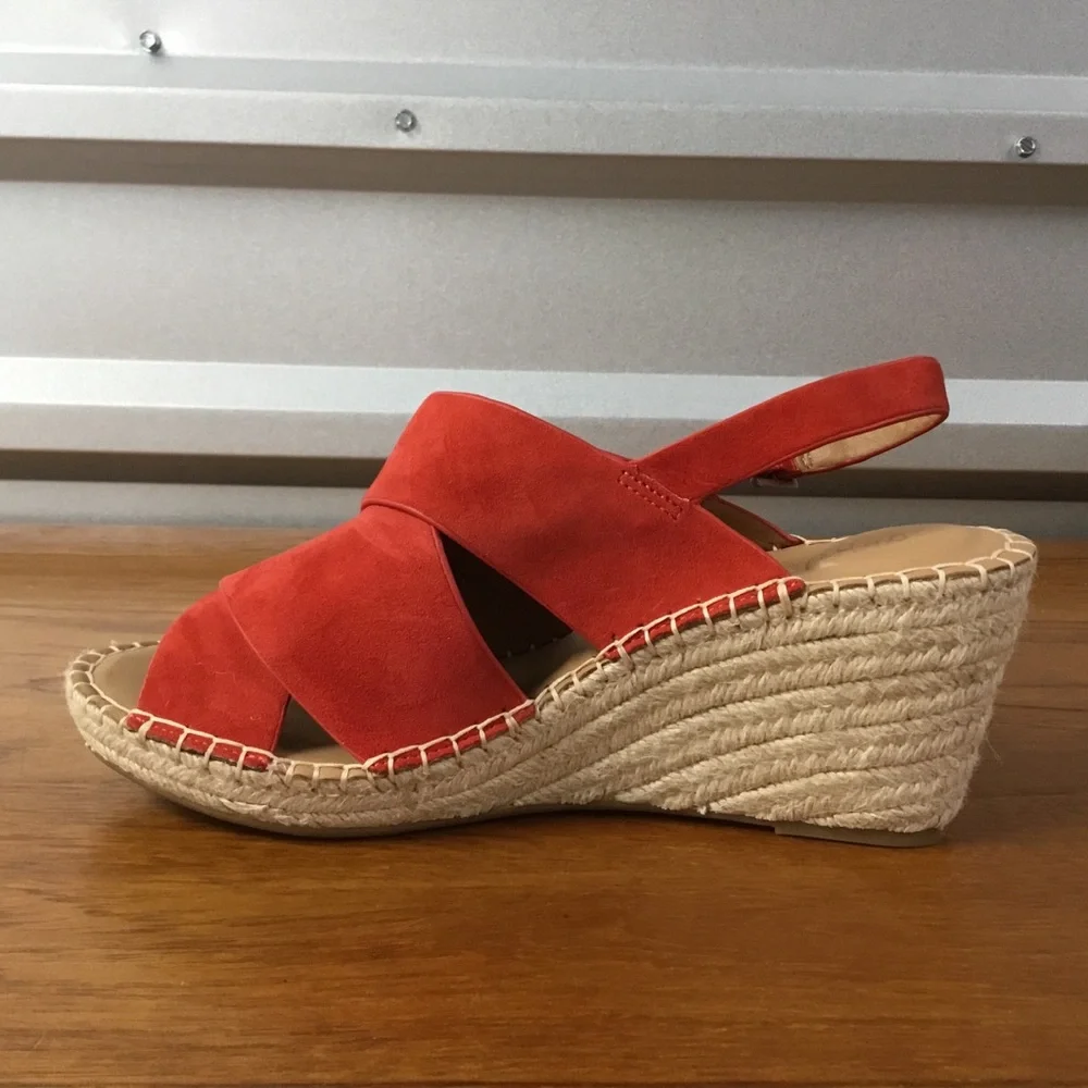 Gentle Souls Women Claudia Red Leather Wedge Espadrilles Sandal Size 9.5